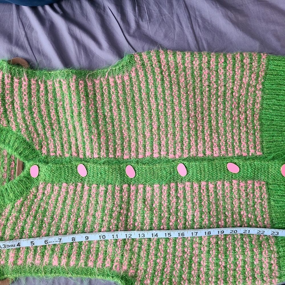 Zara Green and Pink Striped Sweater Vest Sizw M NWOT - Picture 6 of 7